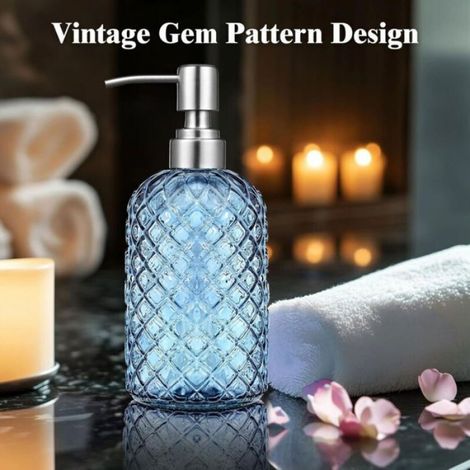 Distributeur De Savon - Verre - Pompe Acier Inoxydable 304 - 350 Ml - Salle De Bain Et Comptoir Hotel (1/5)