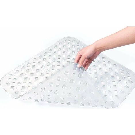 Dusch-Badematte, 53 x 53 cm, rutschfeste Badewannenmatte, quadratische rutschfeste Duschmatte mit Saugnäpfen, Anti-Rutsch-Matte, maschinenwaschbar, transparent