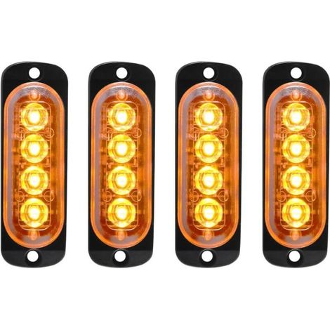 4 x 12–24 V schlanke Notfall-Blitzleuchten – 4 blinkende LEDs für Lkw, Motorräder, Pkw, gelb (1/4)