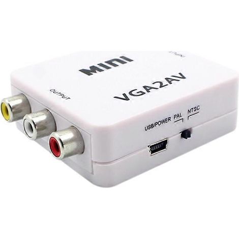 Mini convertisseur VGA vers AV avec mise à l'échelle, compatible avec la conversion VGA2AV 1080p, PC vers TV HD. (1/5)