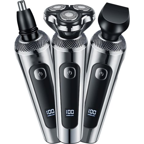 3-in-1 Pflegeset für Männer: IPX7 wasserdichter 3D-Barttrimmer mit beweglichen Enden, USB-aufladbar, mit Display. (1/4)