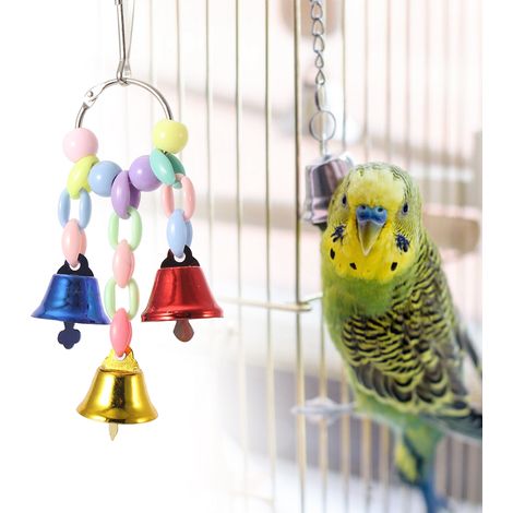 Lot de 8 clochettes suspendues pour oiseaux, guirlande de perles en bois, échelle rotative, tige givrée, jouet à mâcher pour perroquet, accessoire pour cage (1/5)