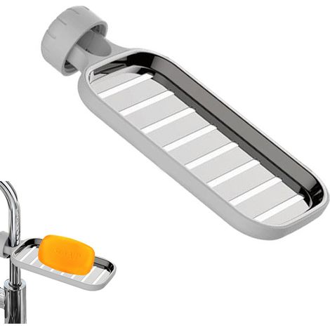 Support Pour Éponge - En Acier Inoxydable - Pour Robinet Arrondi Diamètre 16-24 Mm - Cuisine Et Salle De Bain - 1 Pièce (1/5)