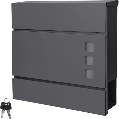 ECD Germany Buzón Correos de Pared 37 x 10 x 36,5 cm Acero Diseño Moderno Antracita con Compartimiento Integrado Correspondencia Periódico Cerradura Cilindríca 2 Juegos de Llaves y Material Montaje