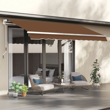 Auvent mural bras articulé cadre alu résistant vilebrequin housse polyester café 295x245 cm