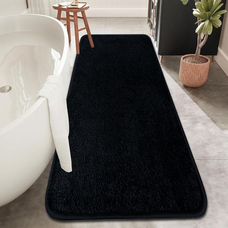 Tapis salle de bain noir 50x120 cm microfibre absorbant antidérapant (1/5)