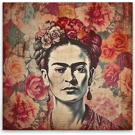 Leinwandbild Frida mit Blumen M1-No.52029 - Kunstdruck auf Leinwand in Bunt - Wandbild 30 x 30 cm (1/5)