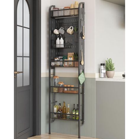 Wandregal – Türhänger – Multifunktionales 4-stufiges Ablageregal für Küche und Bad, Schwarz, 8,8 x 30 x 95 cm (1/5)