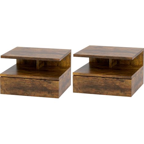 Table de chevet suspendue 2 pièces avec tiroir et étagère ouverte, design moderne, 35x32x22,5 cm, marron rustique (1/5)