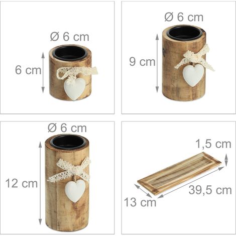 Set di 5 portacandele effetto legno elegante su vassoio decorativo vintage atmosfera accogliente in legno naturale 130011896