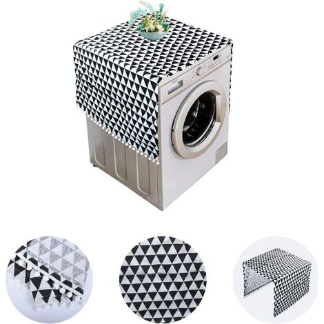 Housse de Réfrigérateur,Housse de Machine à Laver,Protege Machine a Laver,Couvercle Anti-poussière pour Machine à Laver avec Poches de Rangement 130x55CM(Triangle noir)- (1/5)