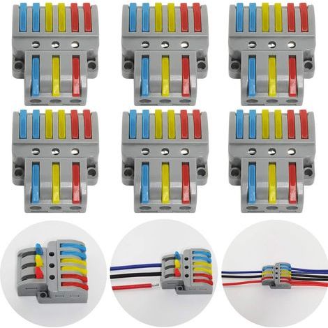 Connection Terminals, 6 Pcs Electrical Connector with Operating Lever, Compact Automatic Electrical Connection Terminal, 3 in 6 out (1/3)