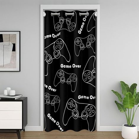 Rideau de porte avec manette de jeu - 132 x 203 cm - Motif manette de jeu vidéo - Pour garçons et filles - Style moderne et minimaliste - Pour séparation de pièce - 132L X 203H cm (1 Panneaux) (1/5)