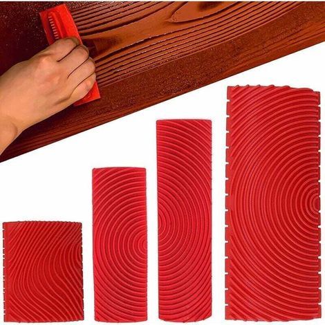 Confezione da 4 utensili in gomma effetto legno, imitazione venature del legno, strumenti per la verniciatura di pareti e case, strumenti per la verniciatura di venature del legno a forma di C (1/4)