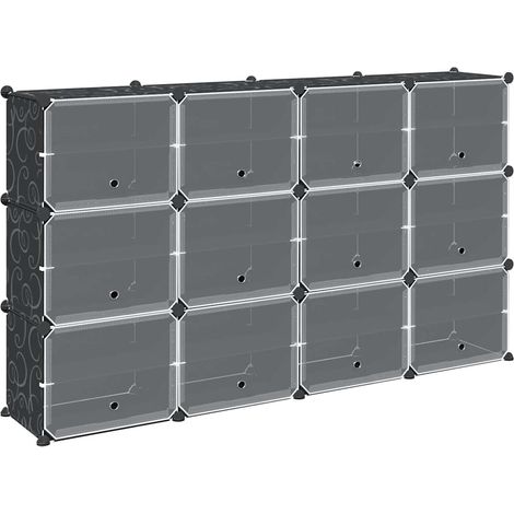 Cubes de rangement 12 pcs avec portes noir PP