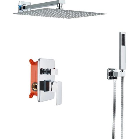 Set doccia, soffione doccia a pioggia ultra sottile, design a incasso, 30 cm a 2 vie (1/2)
