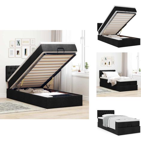 Cadre de lit ottoman avec matelas noir 90x190 cm tissu - Cadre De Lit Ottoman - Cadres De Lit Ottoman - Cadre De Lit - Cadre De Lit Avec Rangement (1/5)