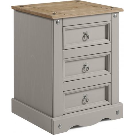 Corona Grey Wax 3 Drawer Bedside (1/4)
