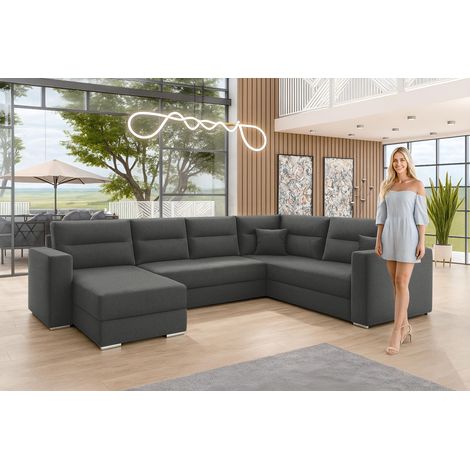 AX LIVING Ecksofas groß Lovere 314 Sofa dunkelgrau mit Schlaffunktion
