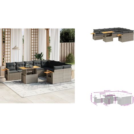 The Living Store Salon de jardin avec coussins 10 pcs gris résine tressée - Meubles d'extérieur (1/3)