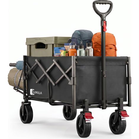 Sunula Bollerwagen Faltbar Handwagen Transportwagen mit erweiterbarer Heckklappe, 100KG, 80L + 35L, Schwarz