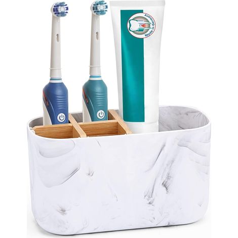 1 - Porte-brosses à Dents - Organisateur de Salle de Bain - 6 Compartiments pour Brosses Électriques et Dentifrice - Support Autonome Sans Perçage pour Lavabo - Noir - 18x10x8cm