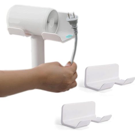 Support mural pour sèche-cheveux sans perçage, universel, plastique blanc, lot de 2 (1/4)