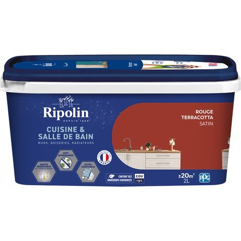 Peinture Murale spéciale Cuisine et Bain - Satin - 2L -  Rouge Terracota - Ripolin