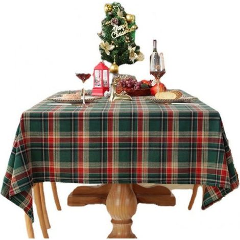 Nappe de Noël Rectangulaire à Carreaux Verte - Lavable et Résistante aux Taches (1/5)