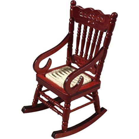 Fauteuil à bascule miniature en bois blanc avec assise en corde de chanvre, à l'échelle 1:12, accessoire de mobilier pour maison de poupée. (1/3)