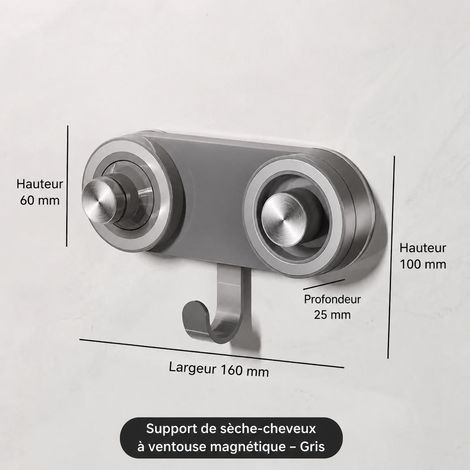 Support pour sèche-cheveux gris fusil à fixation ventouse gris réf 3924 80 g – Livraison gratuite