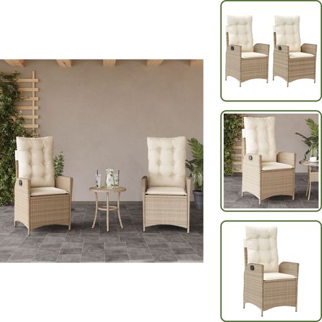 The Living Store Chaises inclinables de jardin lot de 2 et coussins beige rotin - Chaise de jardin (1/5)