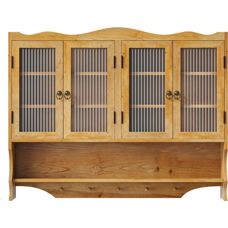 Armario de pared retro de 4 puertas 100 cm en madera y vidrio, color natural (1/5)