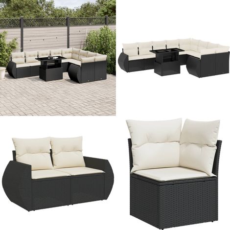 10-tlg. Garten-Sofagarnitur mit Kissen Schwarz Poly Rattan - Gartenmöbel Set - PE-Rattan Möbel - Outdoor Lounge - Gartenecke - Gartenstuhl - Home & Living (1/5)