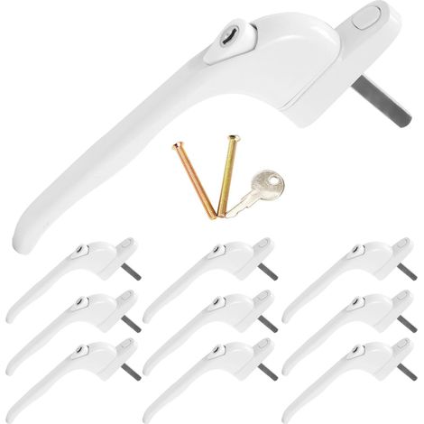 Trintion 10 x Universal Espag Window Handle, White 41mm, Lockable with Key - Inline Handle for UPVC, Aluminum, and Double Glazed Windows (1/5)