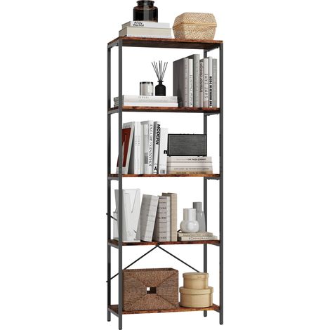 HOMCOM Industrial Bookshelf, Freestanding Bookcase, Rustic Brown and Black