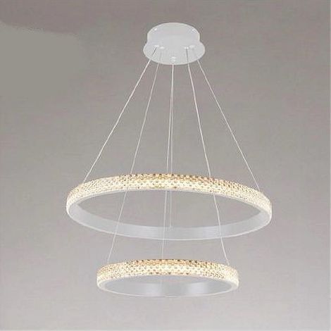 TRADE SHOP - Lampadario Sospensione Led 60 W 2 Cerchi Anelli Cristallo Telecomando Bianco 31951 - (1/4)