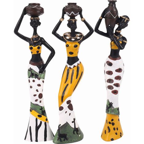 Vase - Statue Femme Africaine - Décoration Rétro en Résine pour Intérieur - Lot de 3 - 19 cm x 5 cm x 5 cm (1/5)