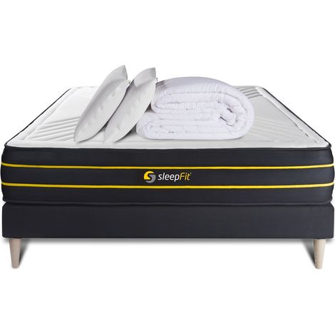 Pack prêt à dormir 140x190 matelas ULTRA + sommier kit noir + 2 oreillers mémoire de forme 60x40cm + Couette Percale 240x220 cm