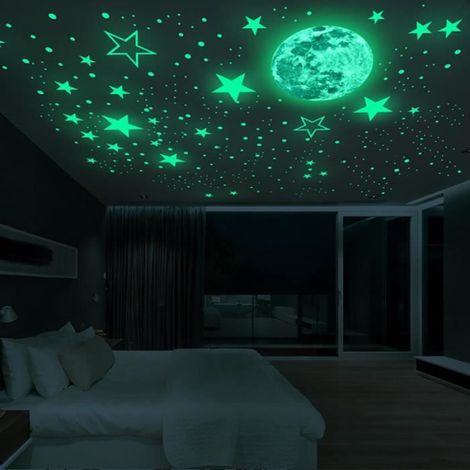 Autocollant Mural Phosphorescent Lune Et Etoiles - 435 Pièces - PVC Non Toxique - Pour Plafond Chambre Enfant - Lot Unique (1/4)