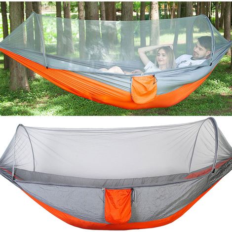 Tragbare Doppel-Camping-Reisehängematte mit Moskitonetz (Grau-Orange) (1/5)