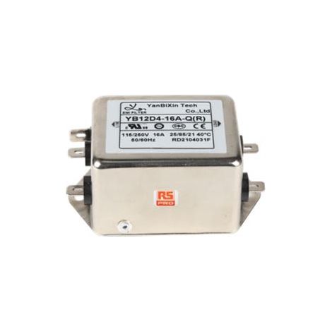 Filtre secteur RS PRO, 16A max, 2 phases, 250 V c.a. max, Montage sur châssis ( Prix pour 1 )