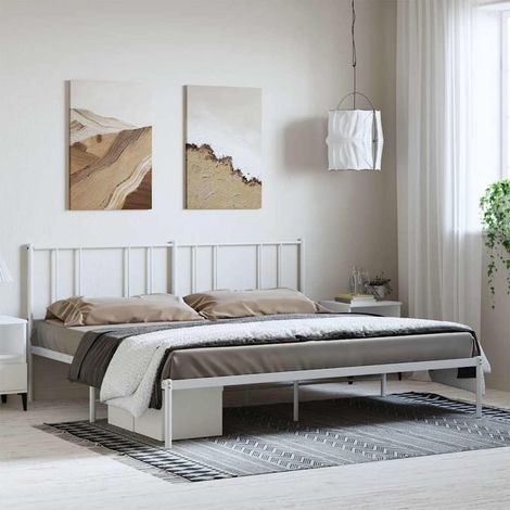 Estructura cama sin colchón con cabecero metal blanco 183x213cm (1/5)