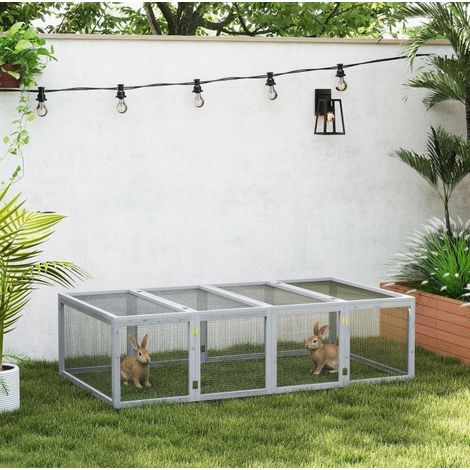 Kleintiergehege 181x100x48 cm aus grauem Holz mit Tür für sicheren Garten – MEUBLIV (1/5)