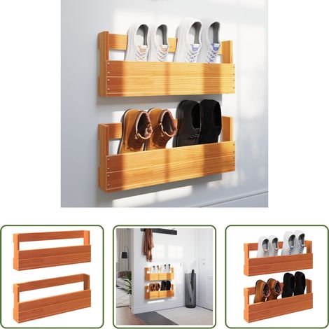 Rangement chaussures murales - Étagères à chaussures murales 2 pcs cire marron 59x8,5x23,5 cm (1/5)