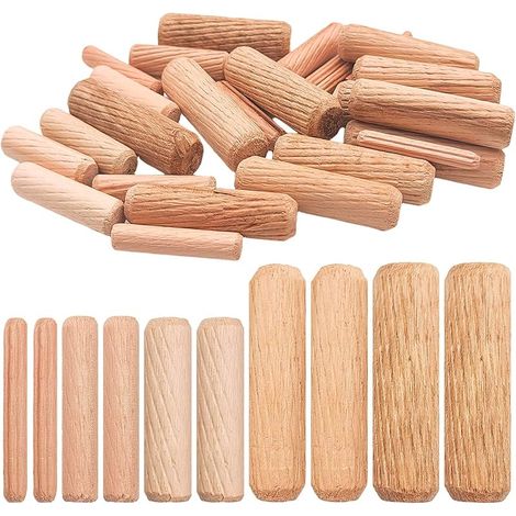 Lot de 30 chevilles en bois dur cannelées assorties M4 M6 M8 M10 M12 pour meubles, travail du bois, loisirs créatifs, menuiserie (5/32 à 1/2", 4/6/8/10/12 mm) (1/5)