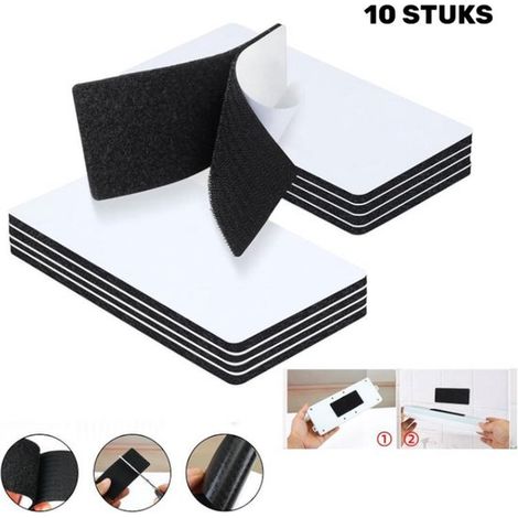 10 pièces - Bandes Velcro avec adhésif double face - Ruban Velcro auto-adhésif - Adhésif double face extra fort - Velcro - Adhésif - Noir - Ruban adhésif double face noir pour fixation murale (1/5)