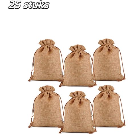 Lot de 25 pochettes cadeaux en jute avec fermeture à cordon 13 x 18 cm pour bijoux anniversaires fêtes mariages et loisirs créatifs couleur jute foncé (1/5)