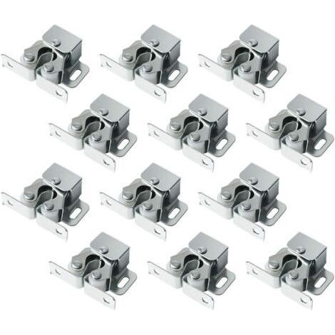 FENOPLASTICALot de 12 loquets à double rouleau avec lance, loquet à rouleau robuste pour portes d'armoires et placards (argent) (1/4)