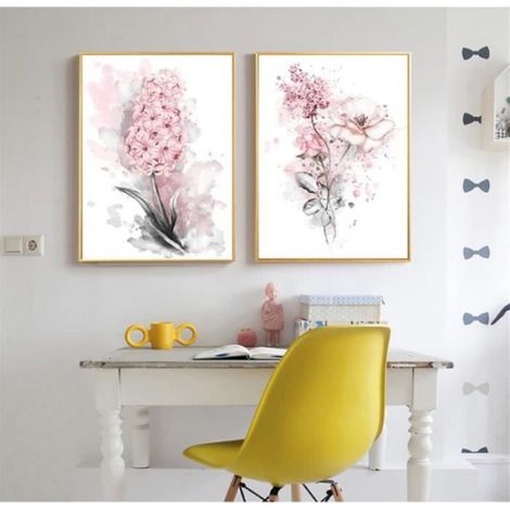 Lot de 2 posters à fleurs roses - Sans cadre - Décoration murale pour chambre à coucher et salon (40 x 50 cm) (1/4)